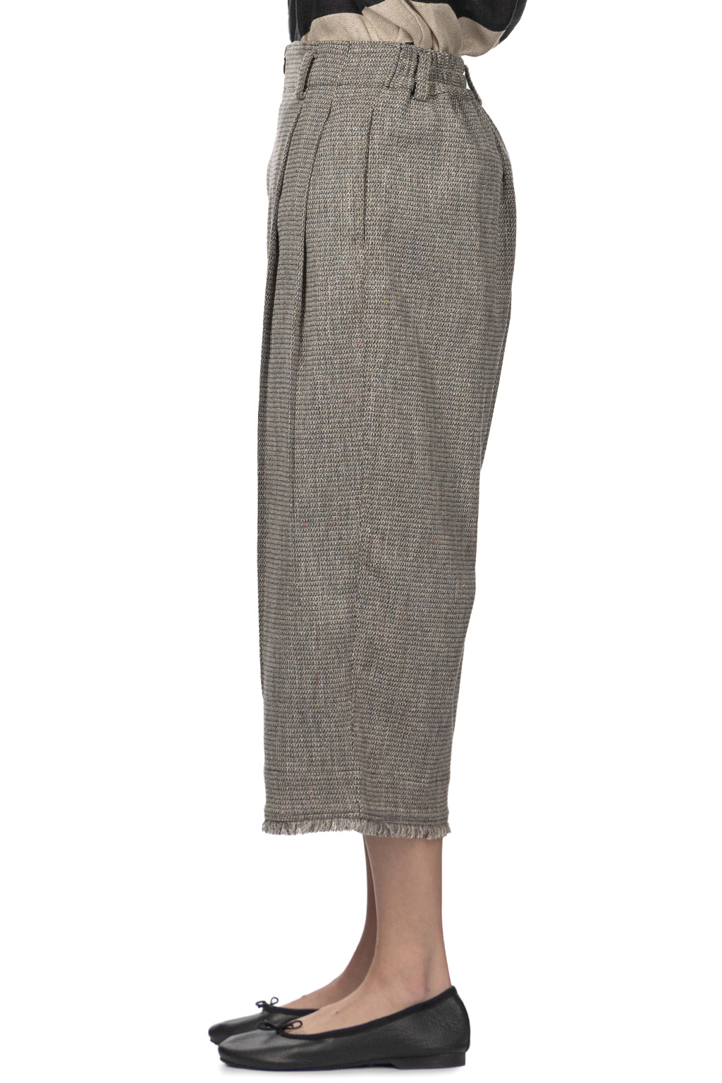 Manon - Tweed Denim Tuck Pants - Black