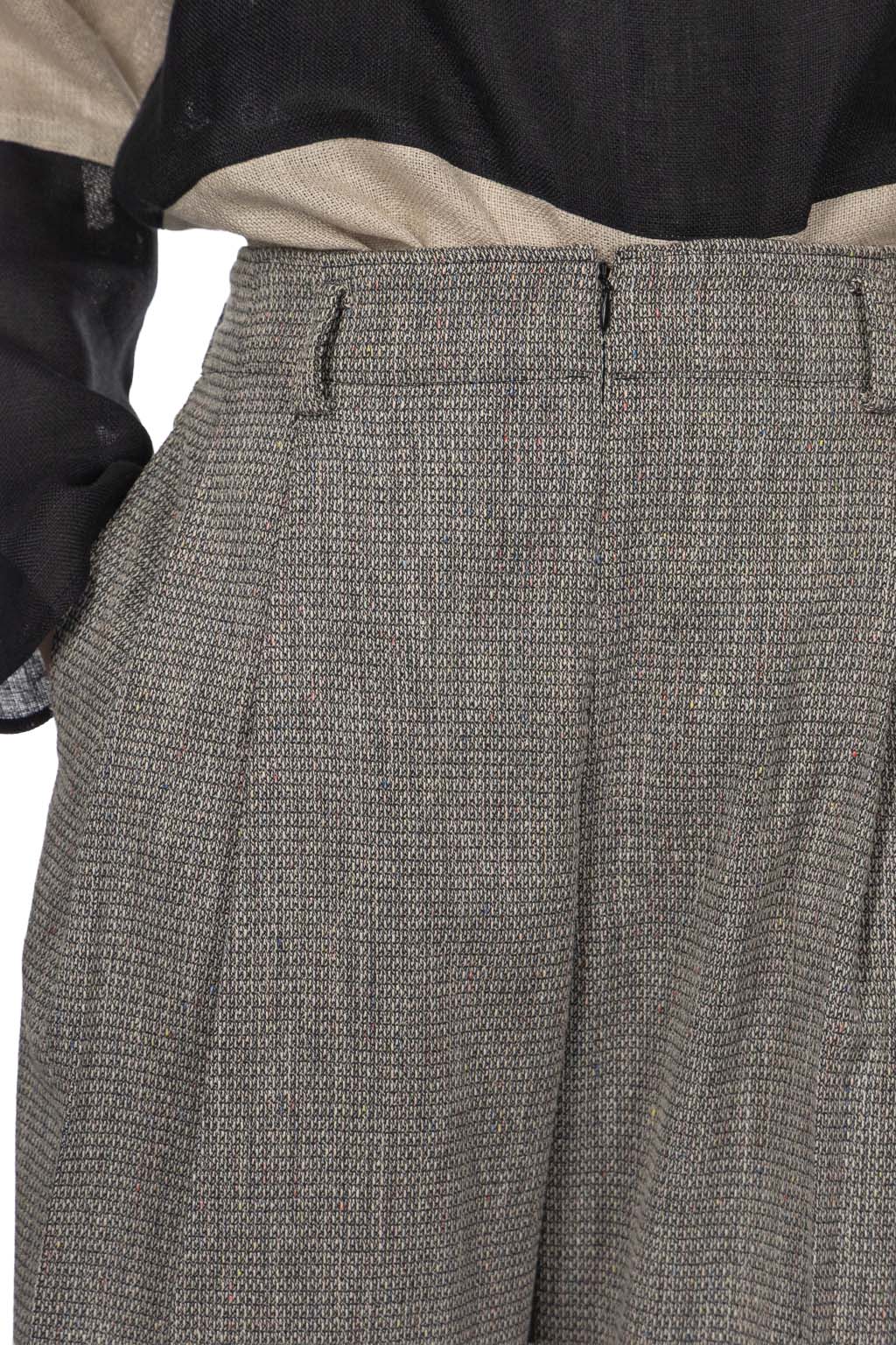 Manon - Tweed Denim Tuck Pants - Black