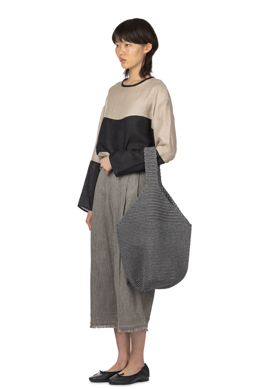 Manon - Tweed Denim Tuck Pants - Black