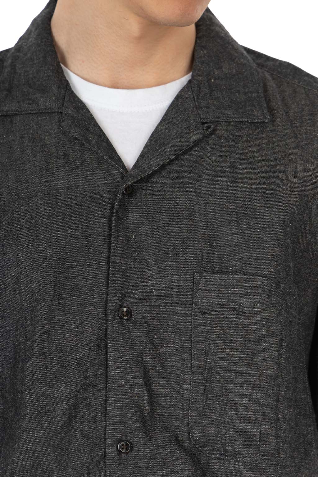 Manual Alphabet - 6oz Denim SS Open Collar Shirt - Black