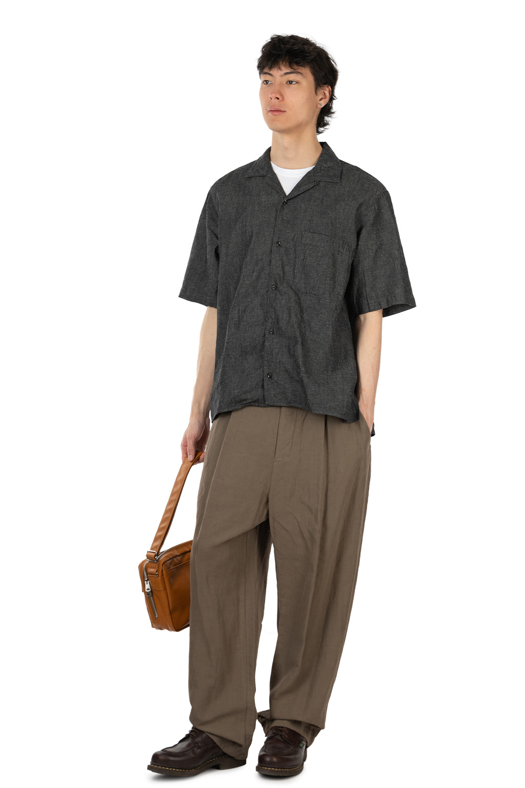 Manual Alphabet - 6oz Denim SS Open Collar Shirt - Black