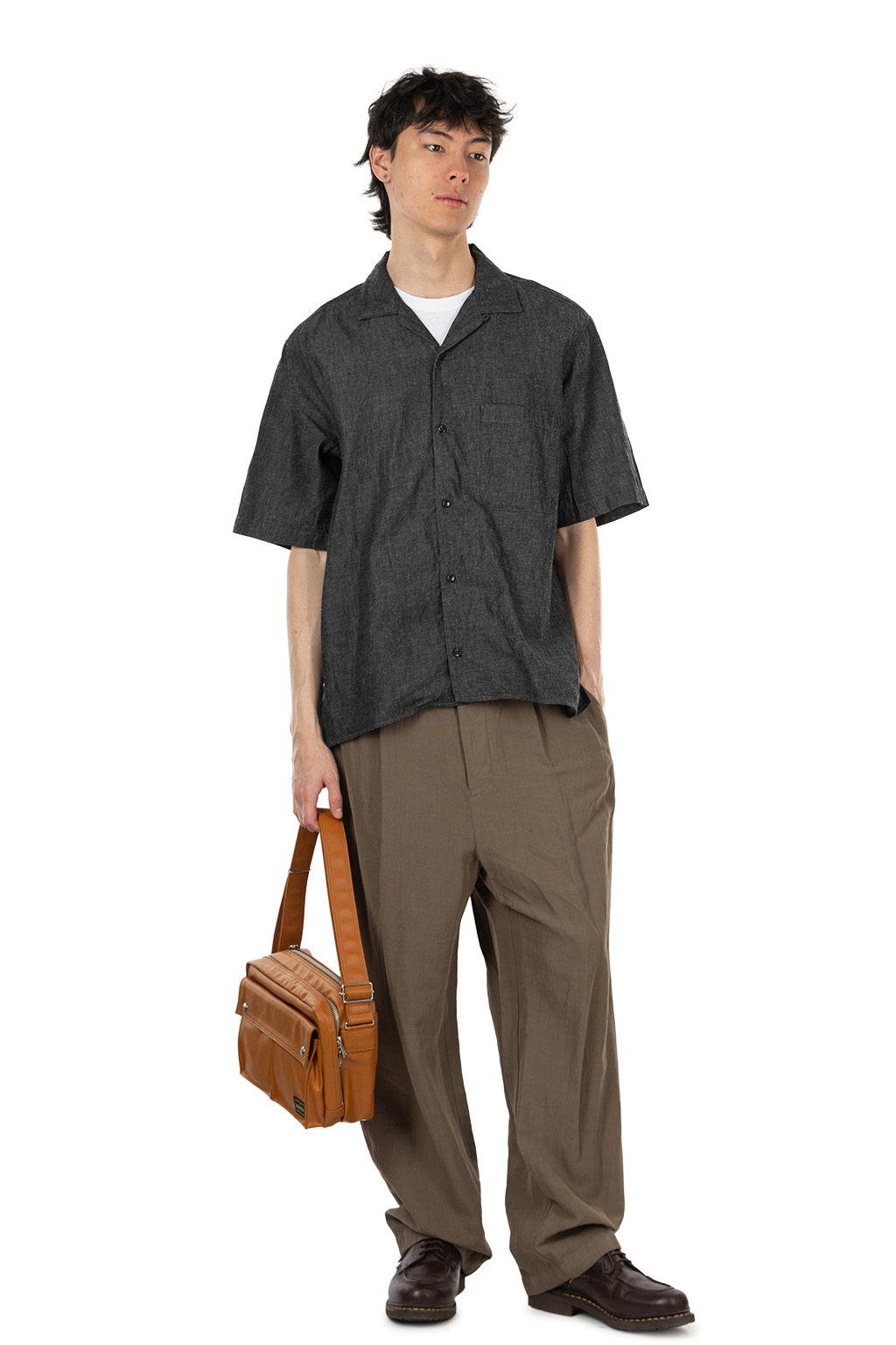 Manual Alphabet - 6oz Denim SS Open Collar Shirt - Black