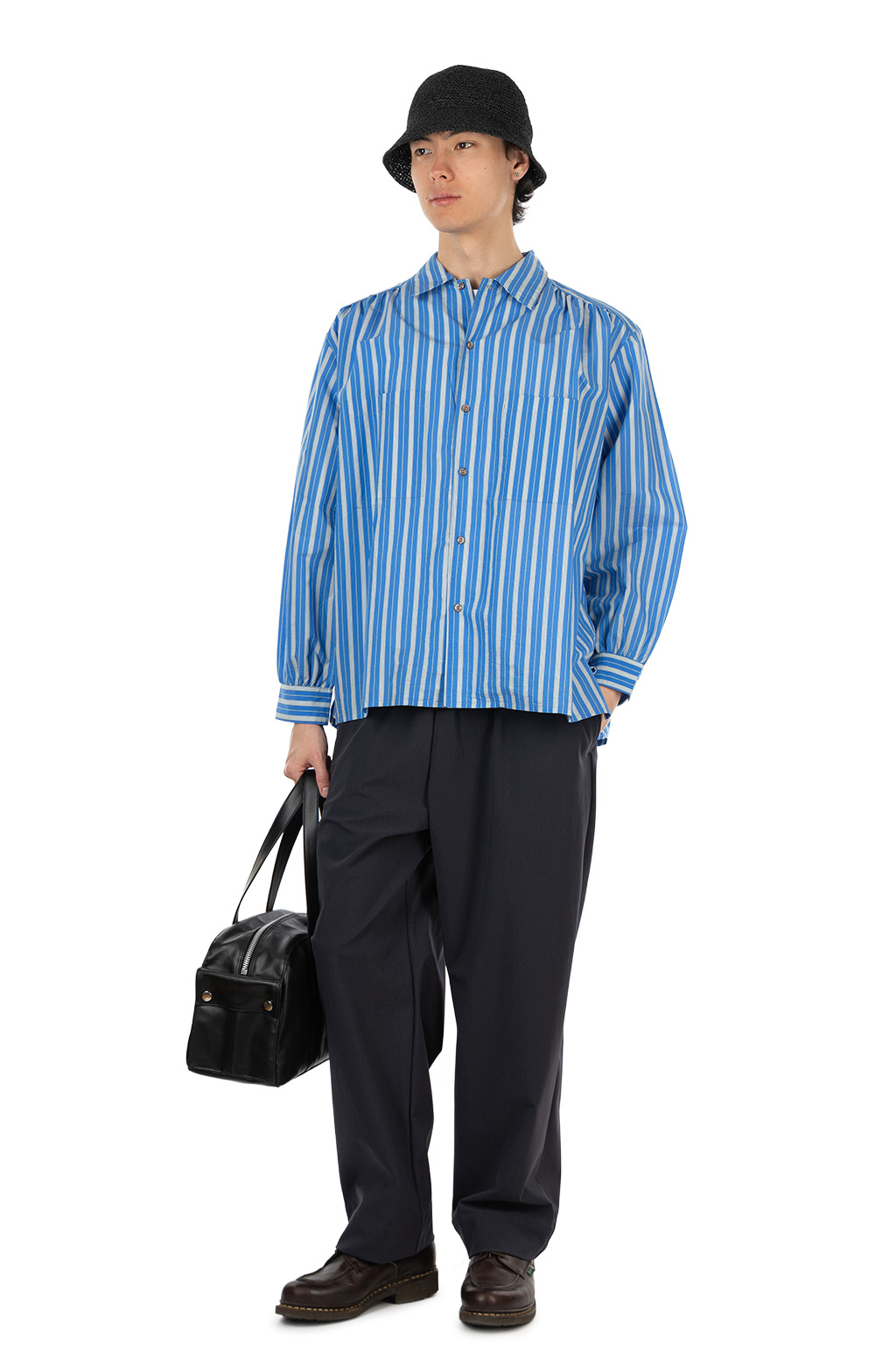 Manual Alphabet - Airy Cloth Wide Shirt - Blue
