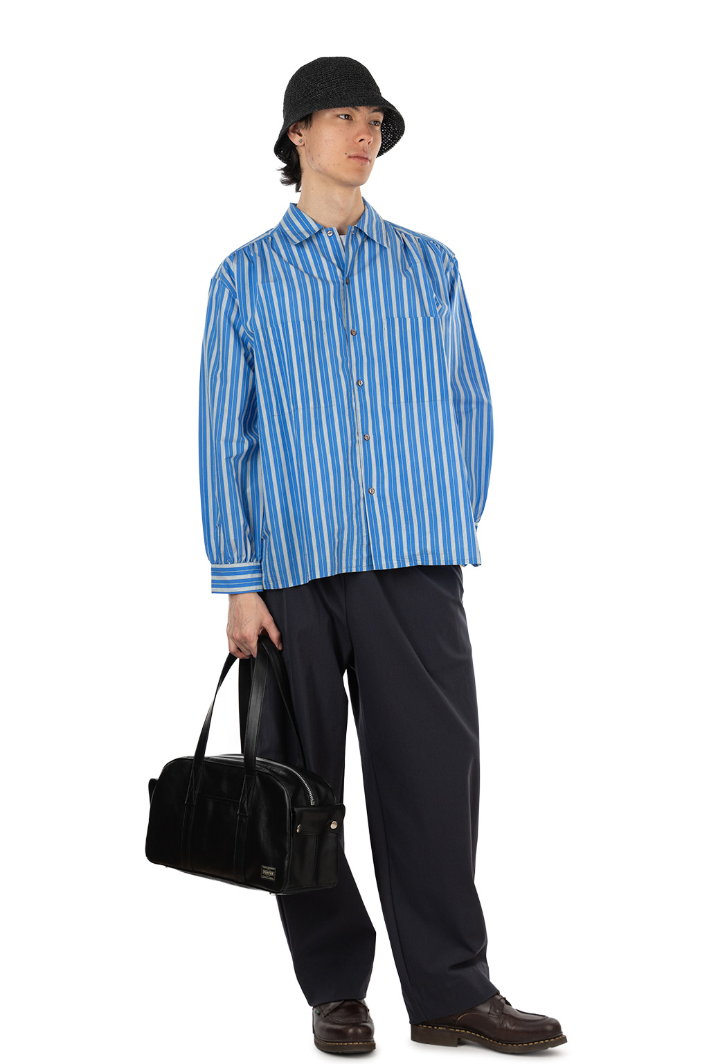 Manual Alphabet - Airy Cloth Wide Shirt - Blue