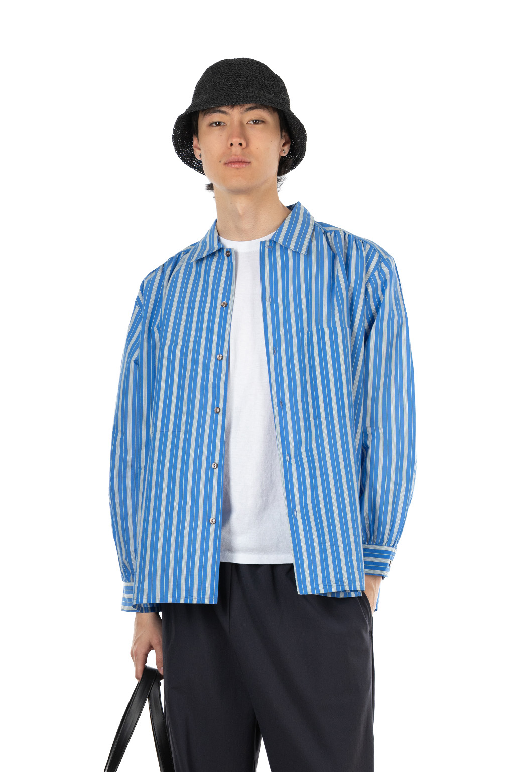 Manual Alphabet - Airy Cloth Wide Shirt - Blue
