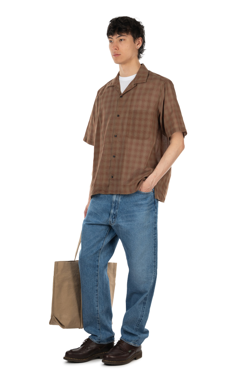 Manual Alphabet - Cotton Silk Lawn SS Open Collar Shirt - Brown