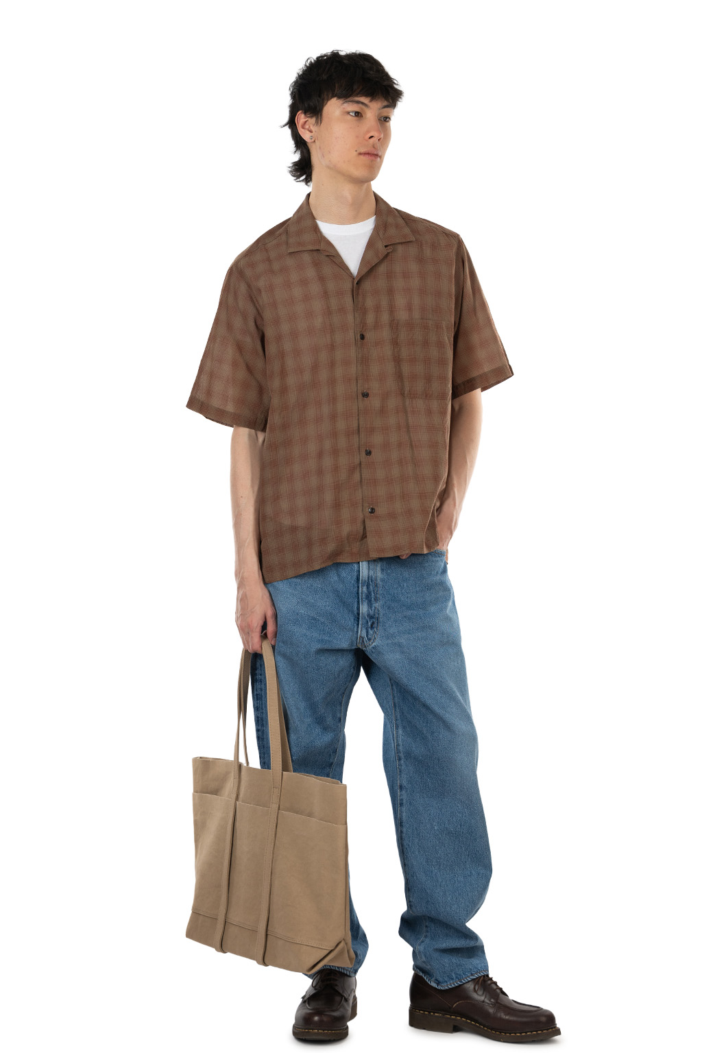 Manual Alphabet - Cotton Silk Lawn SS Open Collar Shirt - Brown