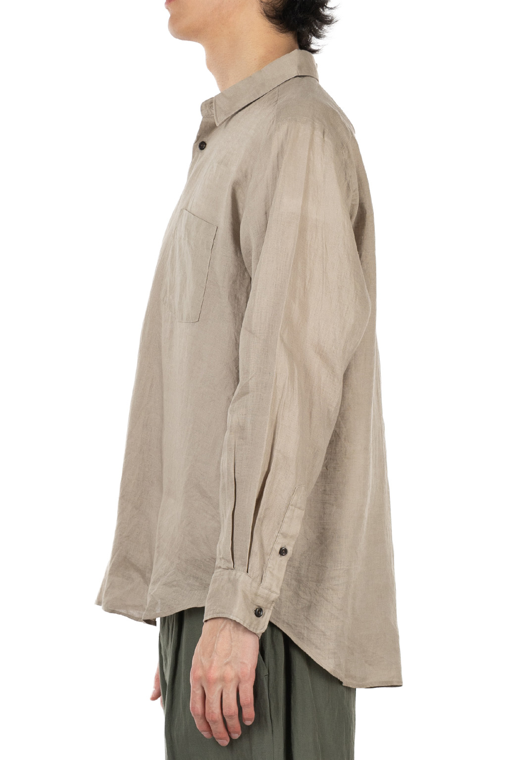 Manual Alphabet - Linen Canvas Loose Fit Regulr Collar Shirt - Sand Beige
