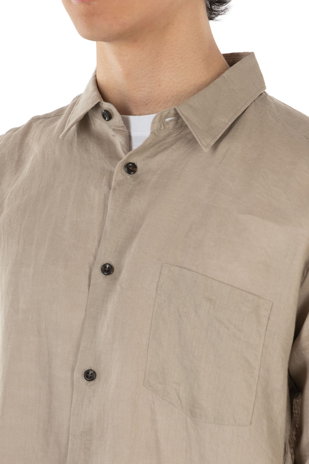 Manual Alphabet - Linen Canvas Loose Fit Regulr Collar Shirt - Sand Beige
