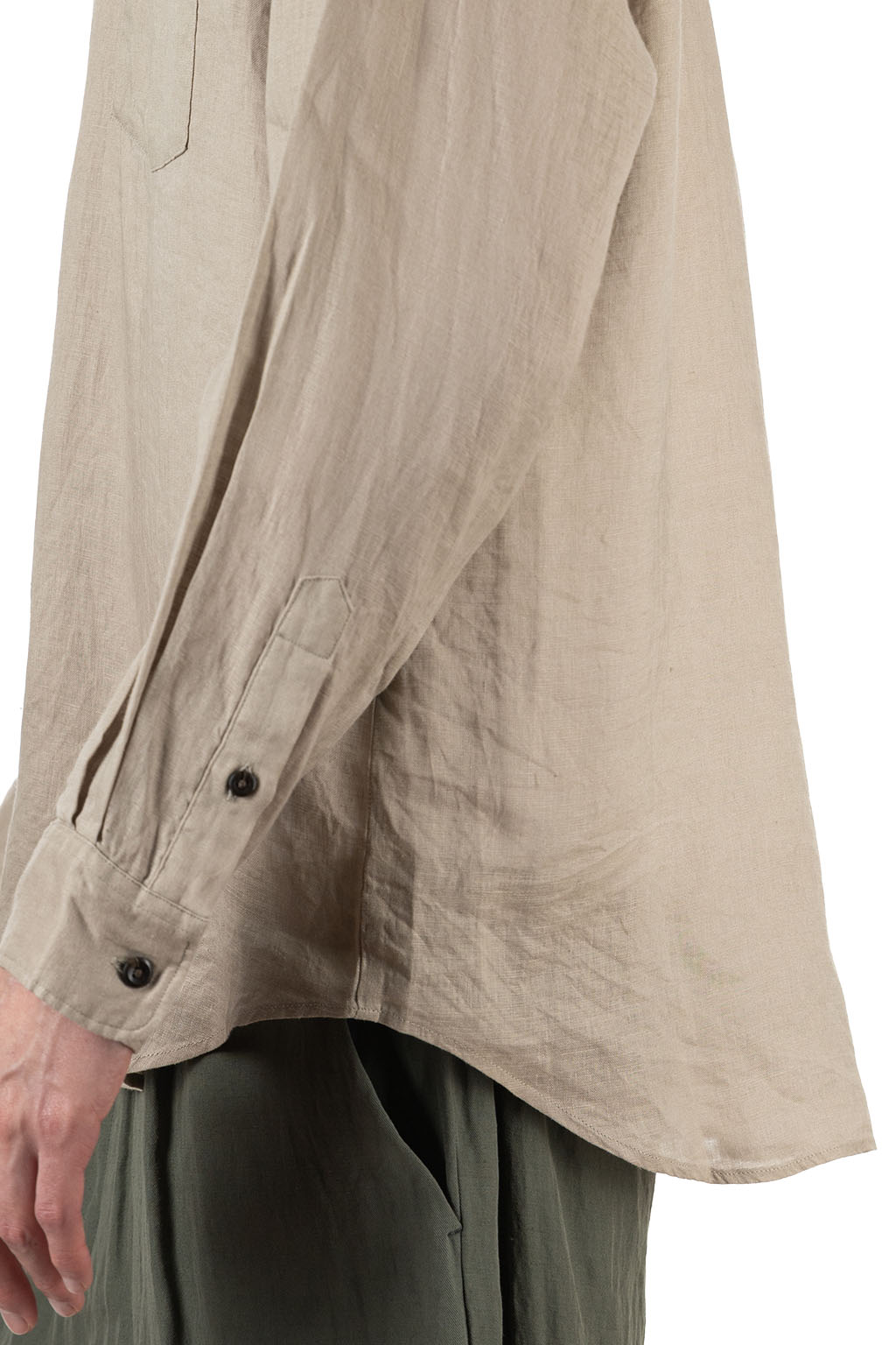 Manual Alphabet - Linen Canvas Loose Fit Regulr Collar Shirt - Sand Beige