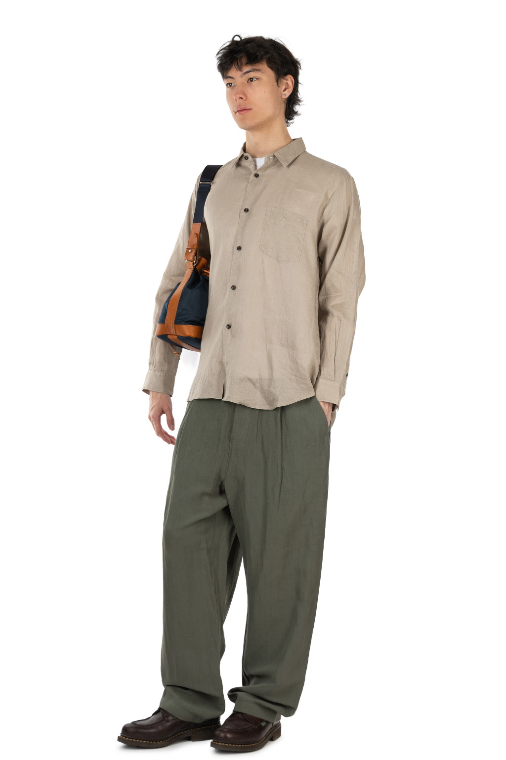 Manual Alphabet - Linen Canvas Loose Fit Regulr Collar Shirt - Sand Beige