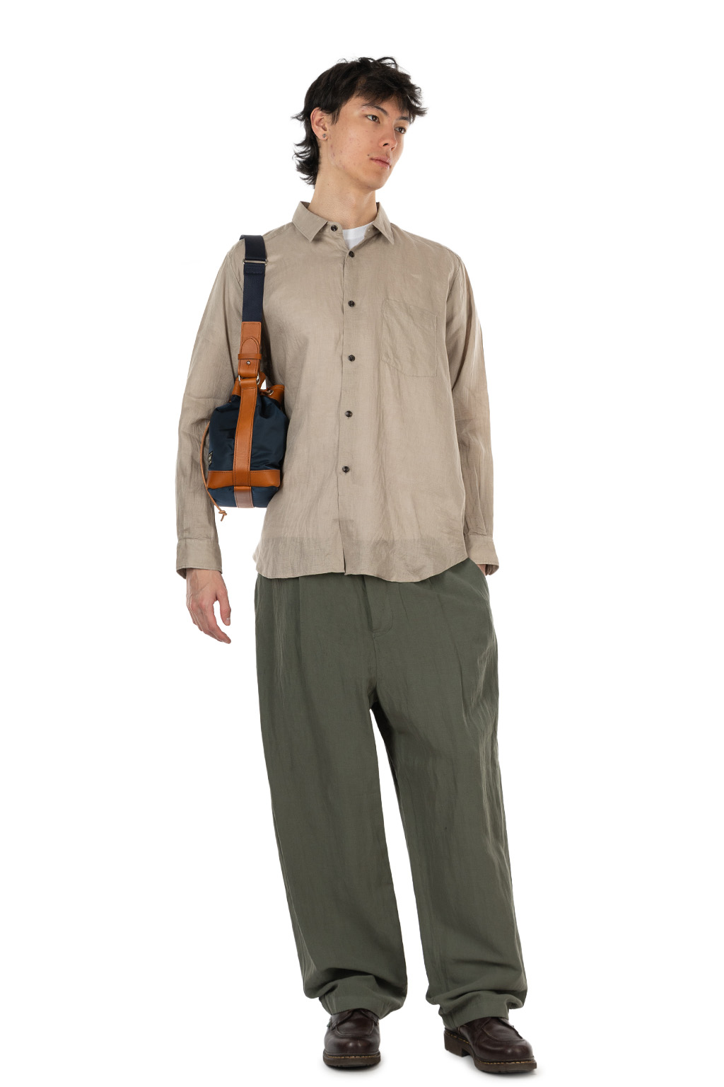 Manual Alphabet - Linen Canvas Loose Fit Regulr Collar Shirt - Sand Beige