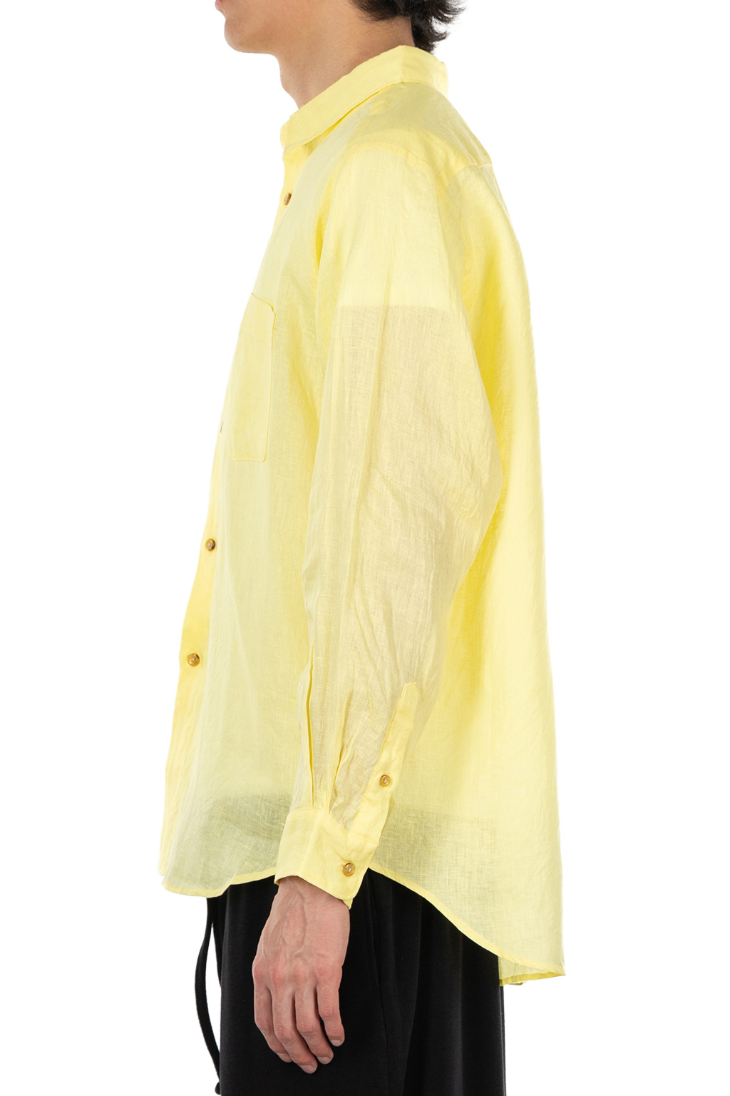 Manual Alphabet - Linen Canvas Loose Fit Regulr Collar Shirt - Yellow