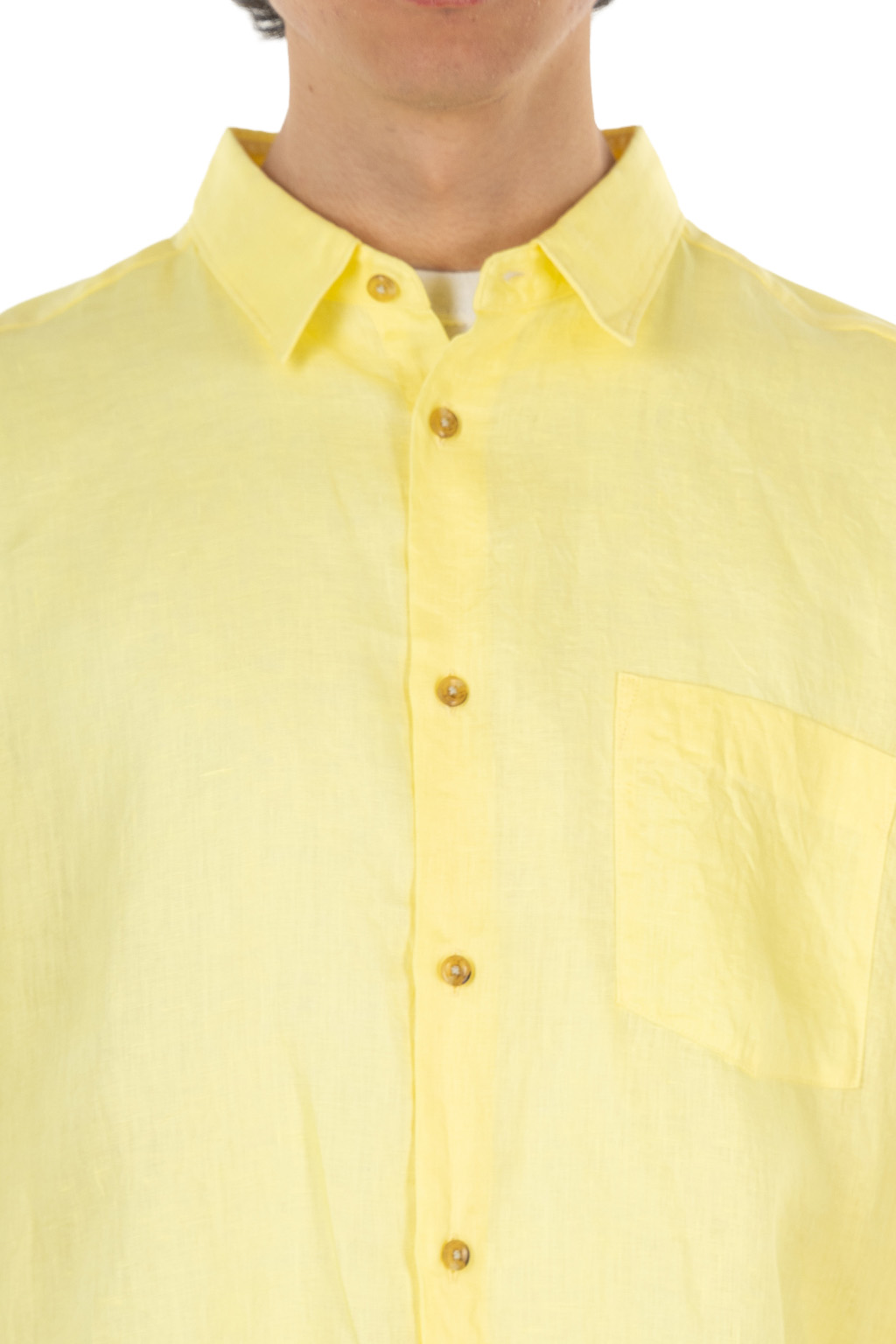 Manual Alphabet - Linen Canvas Loose Fit Regulr Collar Shirt - Yellow