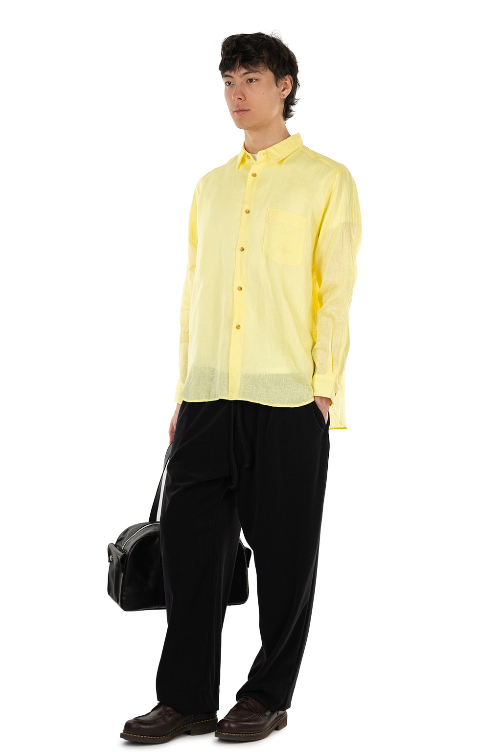 Manual Alphabet - Linen Canvas Loose Fit Regulr Collar Shirt - Yellow
