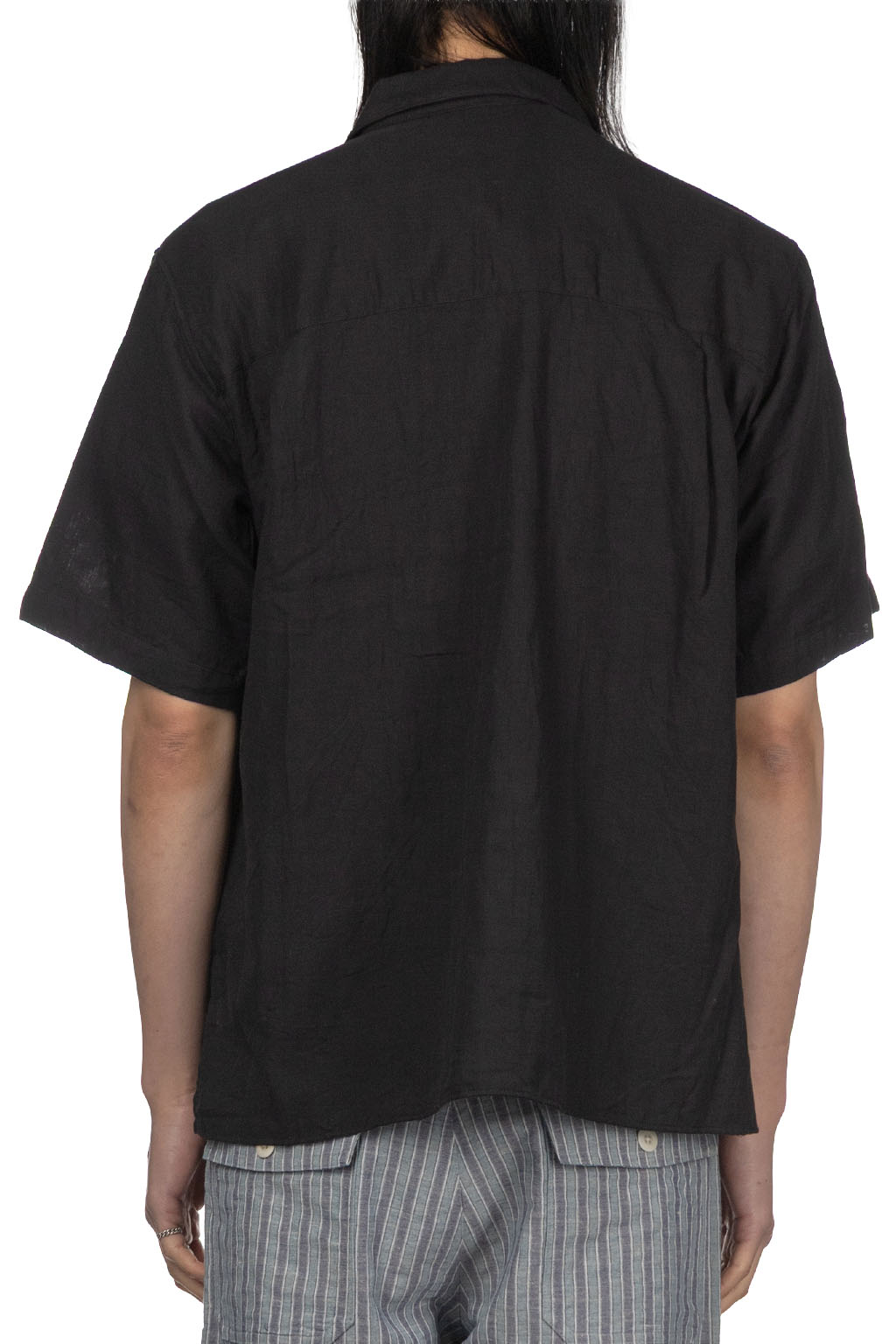 Manual Alphabet - Organic Cotton Double Gauze Open Collar Shirt - Black