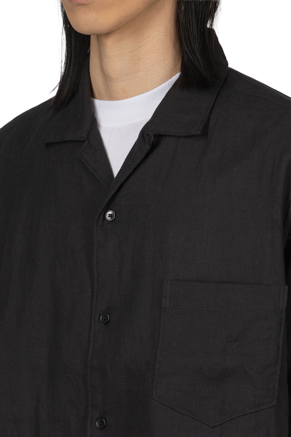 Manual Alphabet - Organic Cotton Double Gauze Open Collar Shirt - Black