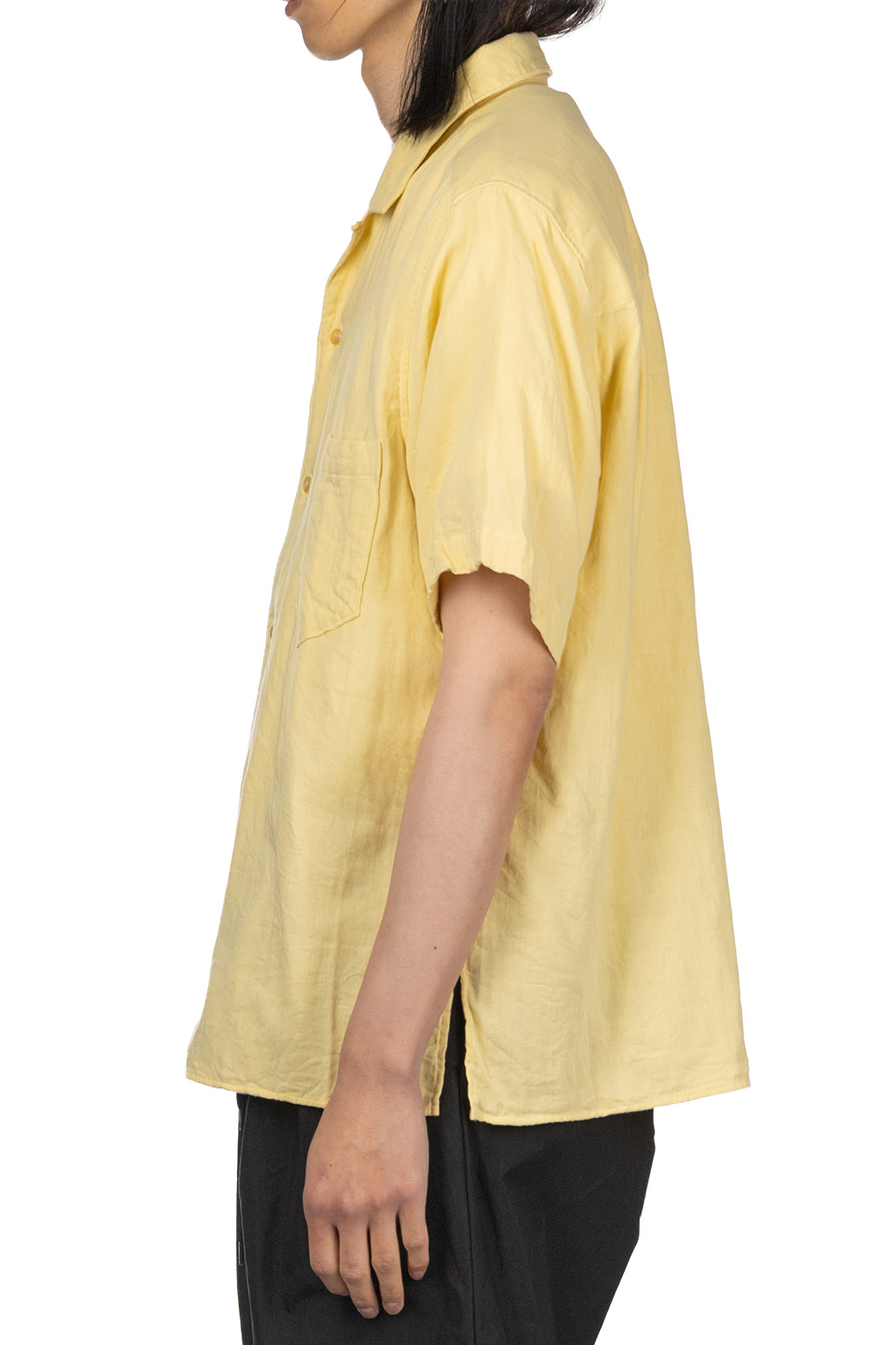 Manual Alphabet - Organic Cotton Double Gauze Open Collar Shirt - Yellow