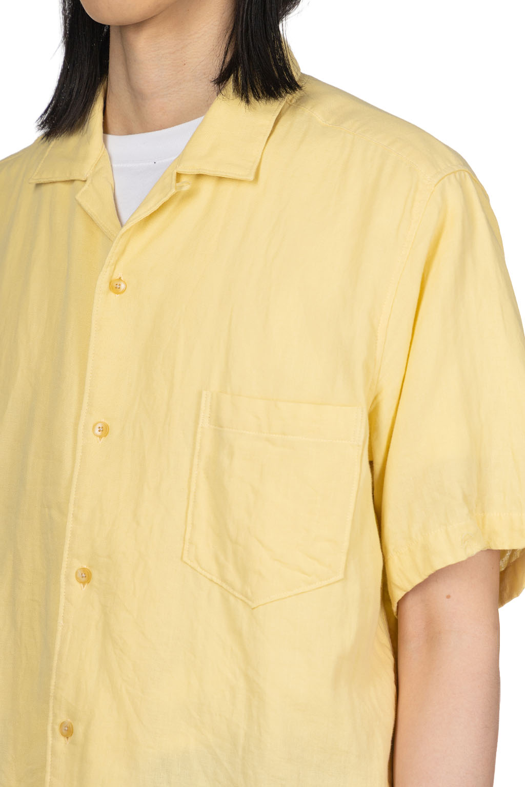 Manual Alphabet - Organic Cotton Double Gauze Open Collar Shirt - Yellow