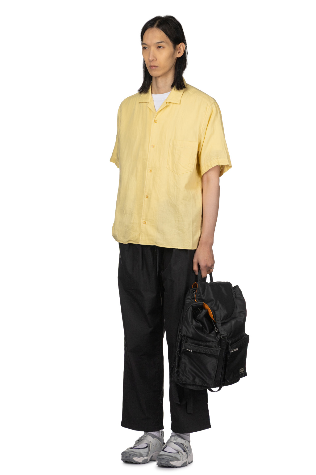 Manual Alphabet - Organic Cotton Double Gauze Open Collar Shirt - Yellow