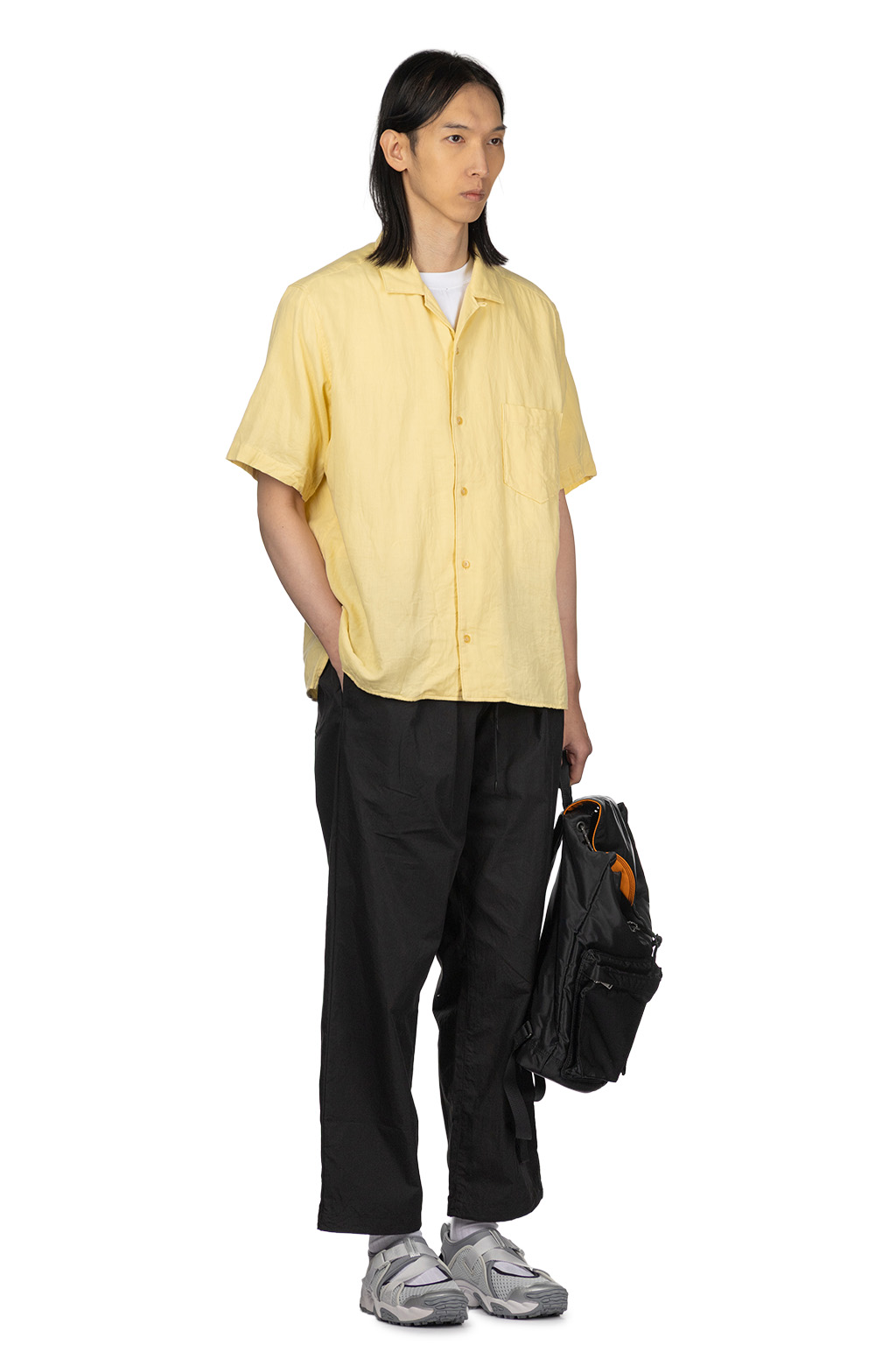 Manual Alphabet - Organic Cotton Double Gauze Open Collar Shirt - Yellow
