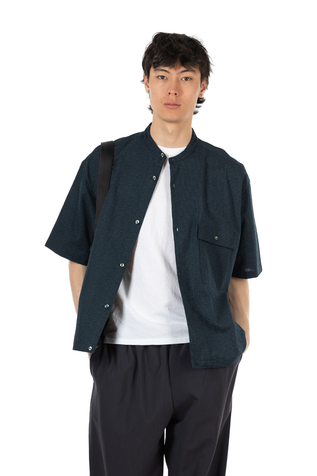 Manual Alphabet - Waffle Wide Spindle SS Shirt - Navy