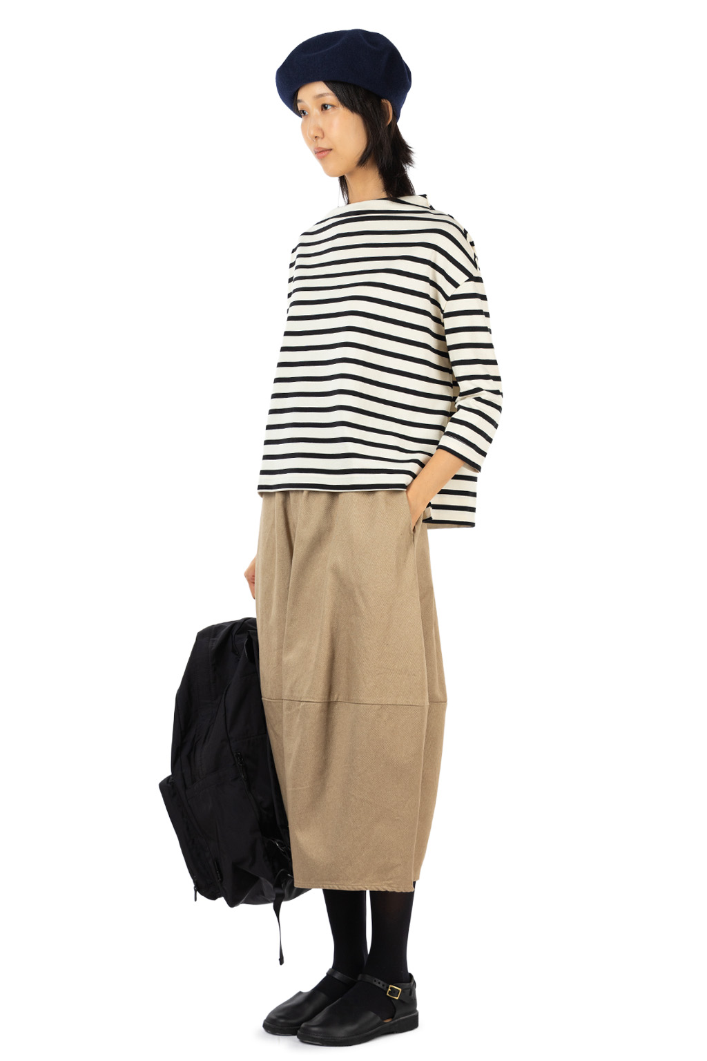 NARU  - Boatneck Stripe Pullover - Ecru x Black