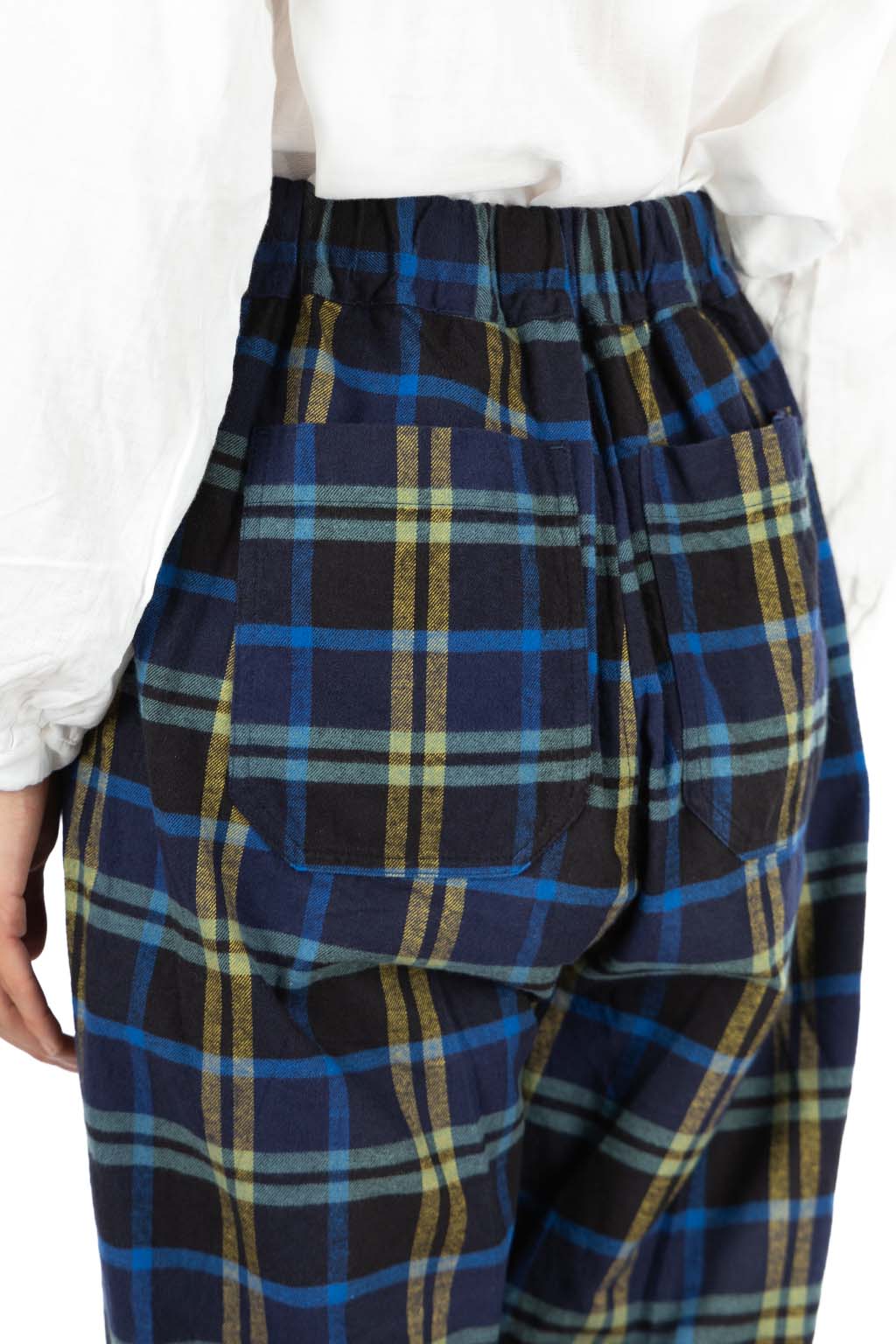 NARU  - Nishiwaki Flannel Check Cozy Pants - Navy x Yellow