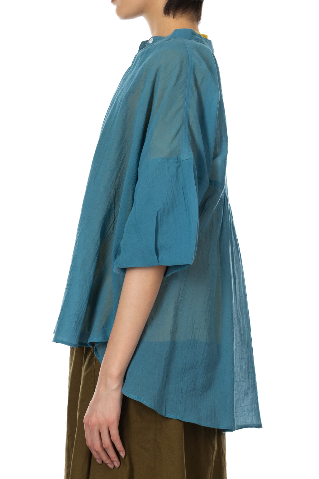 Nachukara - Boiled Wool Ballon Sleeve Blouse - Blue