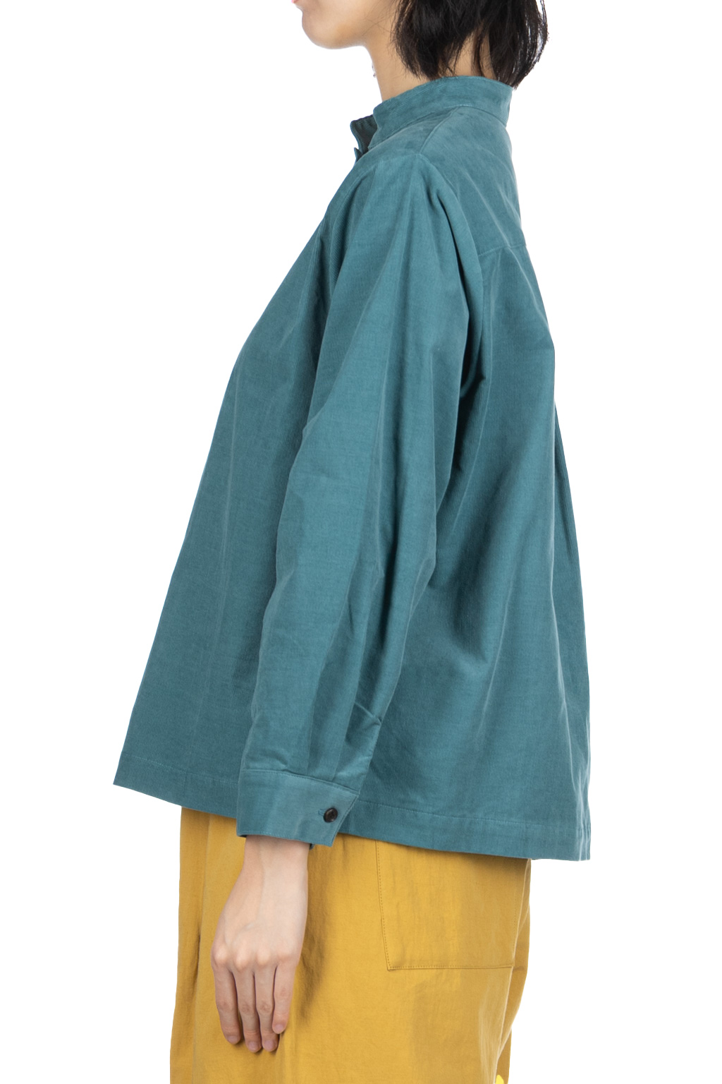 Nachukara - Corduroy Mao Collar Shirt - Blue Green