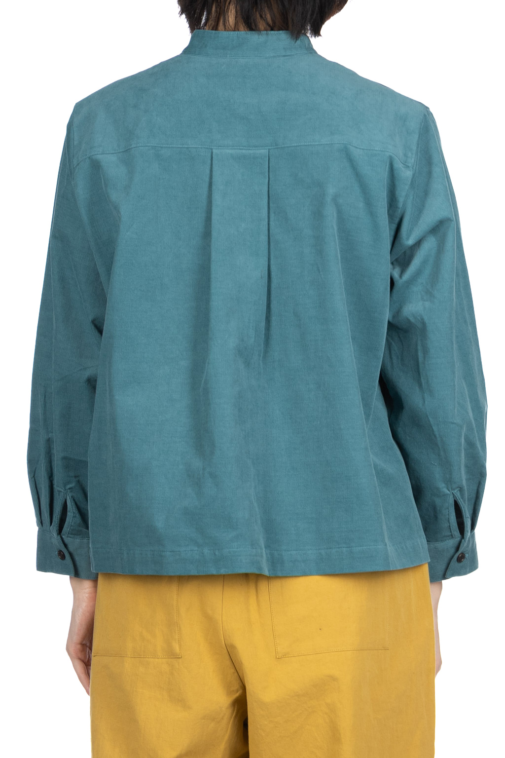 Nachukara - Corduroy Mao Collar Shirt - Blue Green