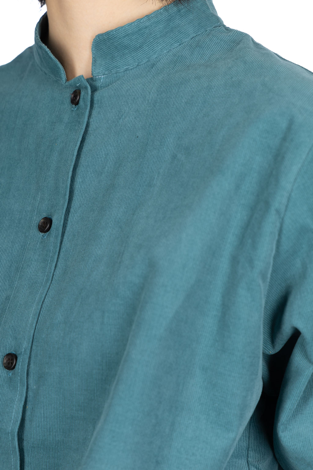 Nachukara - Corduroy Mao Collar Shirt - Blue Green