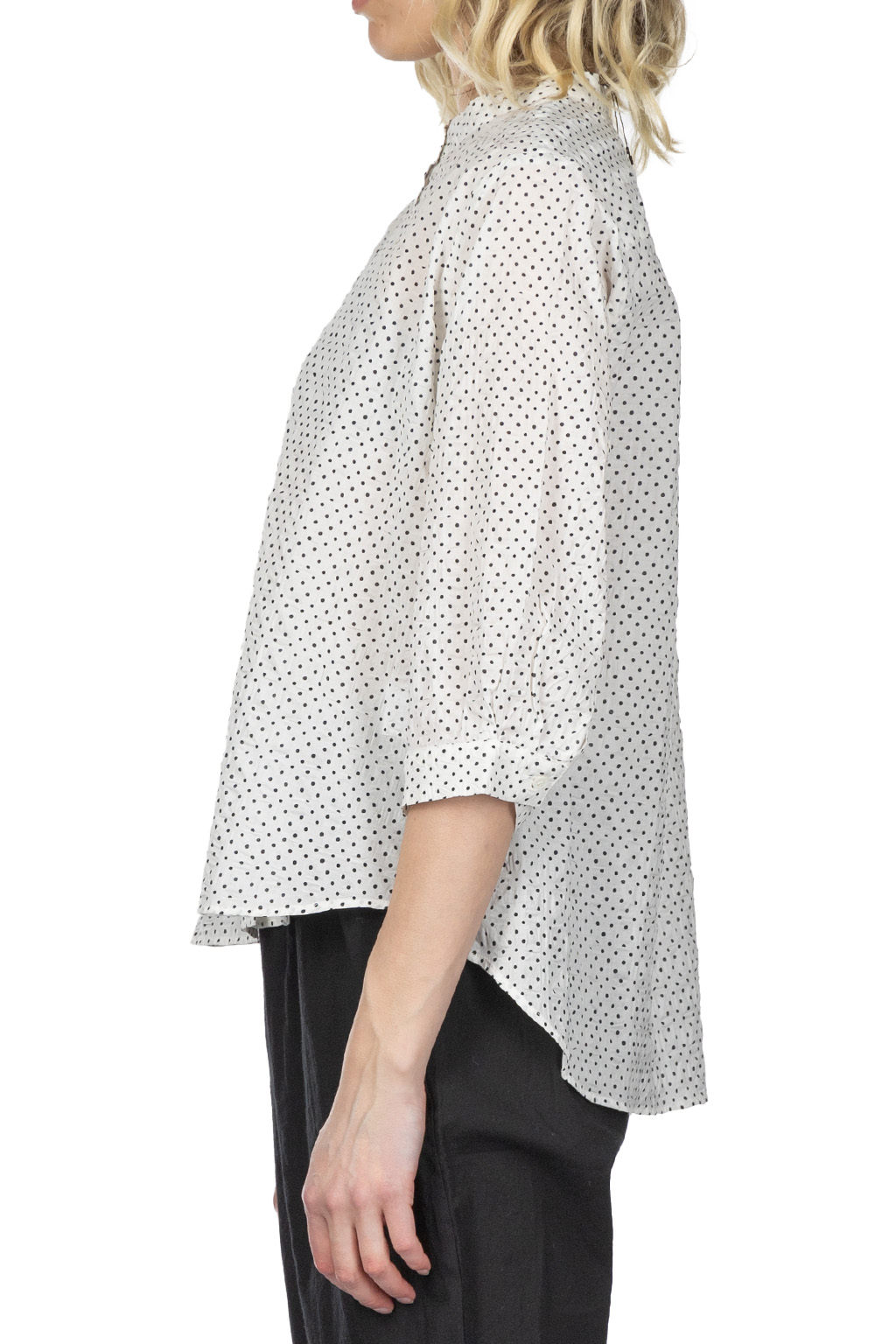 Nachukara - Cotton Polka Dot Band Collar Shirt - White