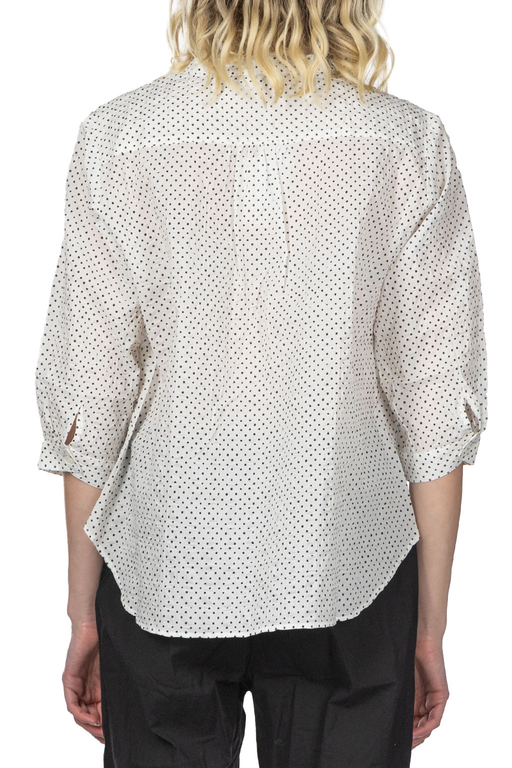 Nachukara - Cotton Polka Dot Band Collar Shirt - White