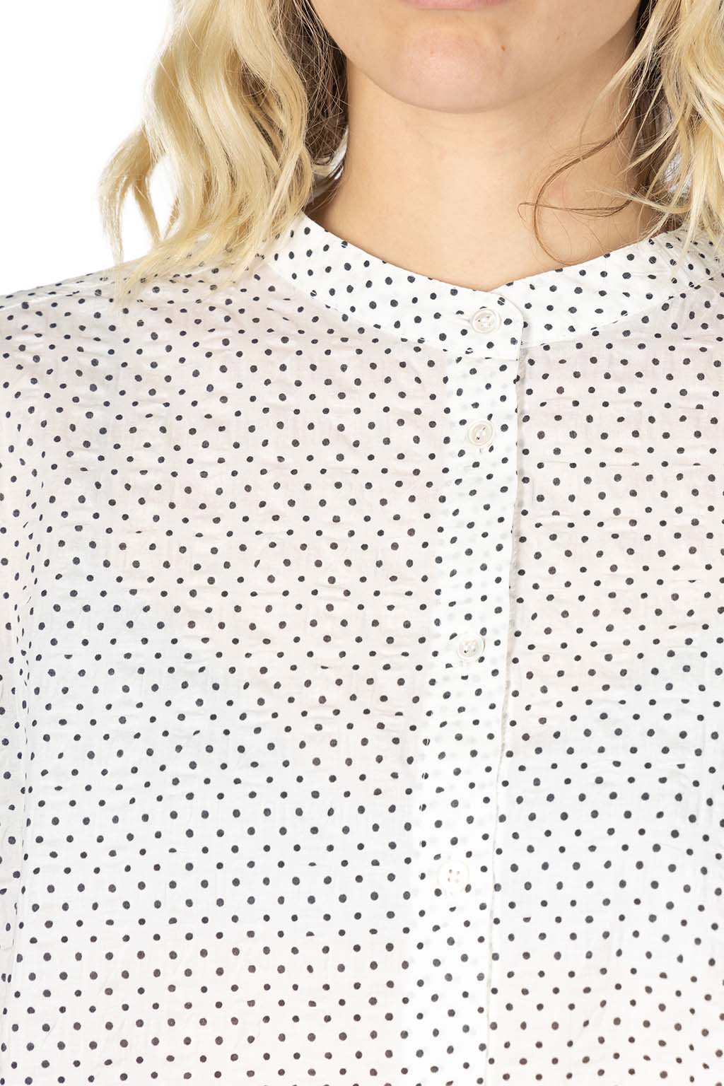 Nachukara - Cotton Polka Dot Band Collar Shirt - White