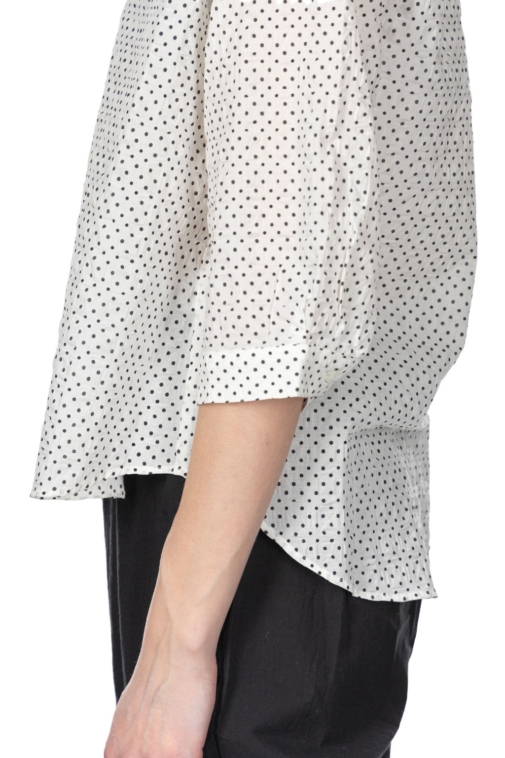 Nachukara - Cotton Polka Dot Band Collar Shirt - White