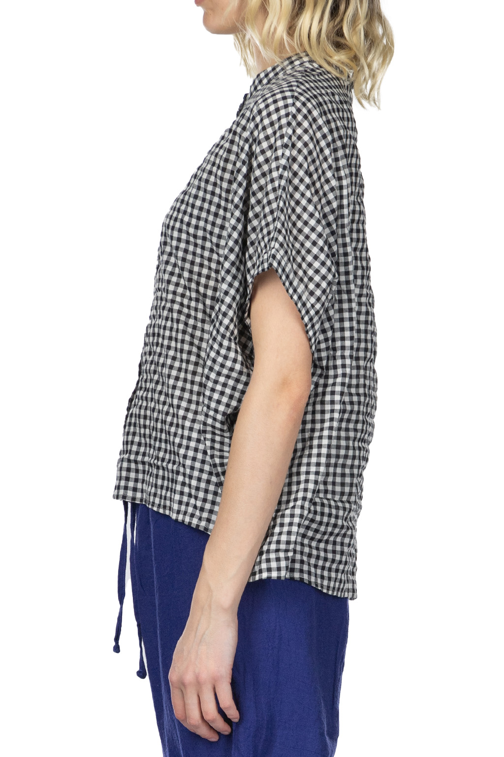 Nachukara - Cotton Shirring Dolman Shirt - Black Check