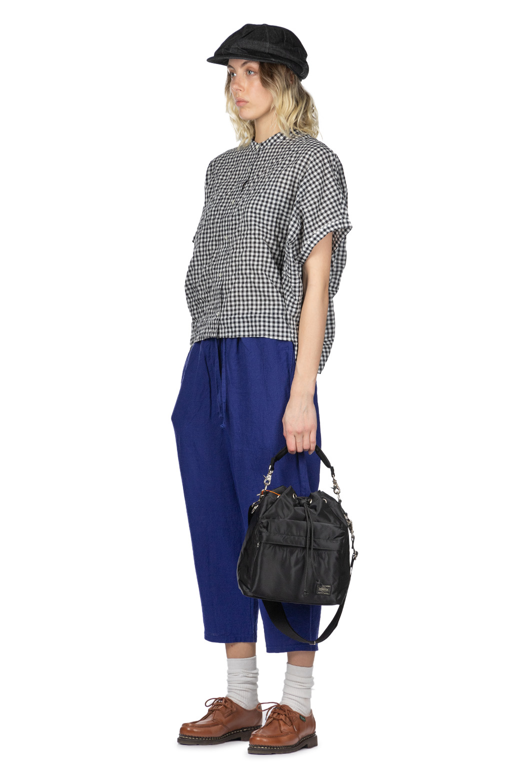 Nachukara - Cotton Shirring Dolman Shirt - Black Check