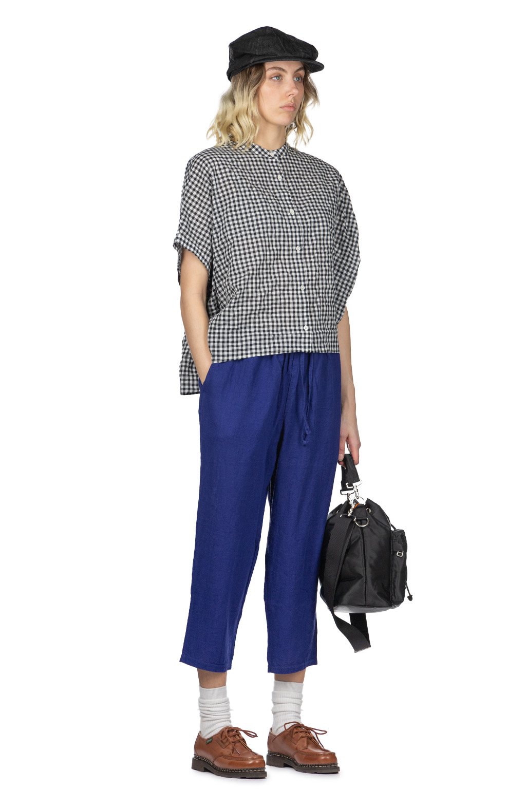 Nachukara - Cotton Shirring Dolman Shirt - Black Check