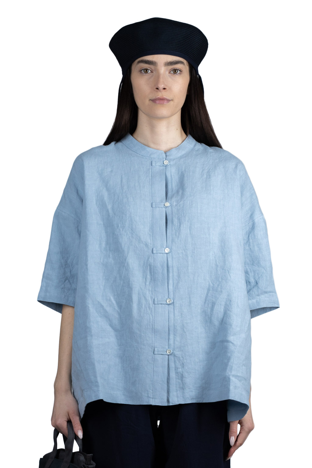 Nachukara Linen Front Open Shirt - L/Blue