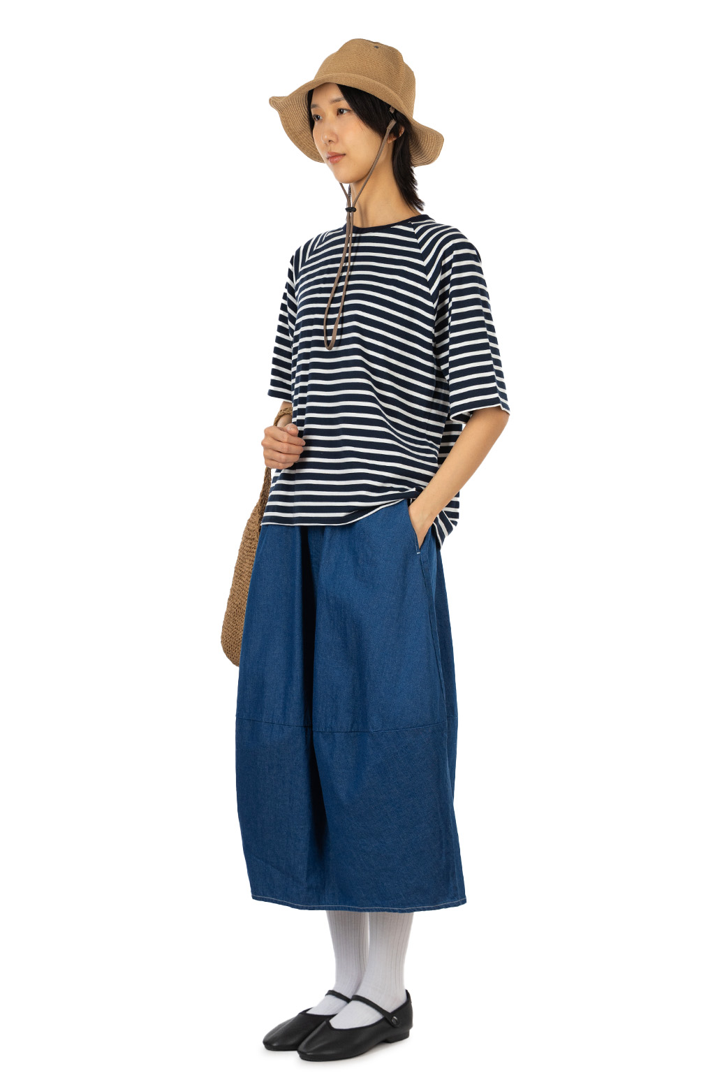 Nachukara - Raglan Stripe T-Shirt - Navy And White