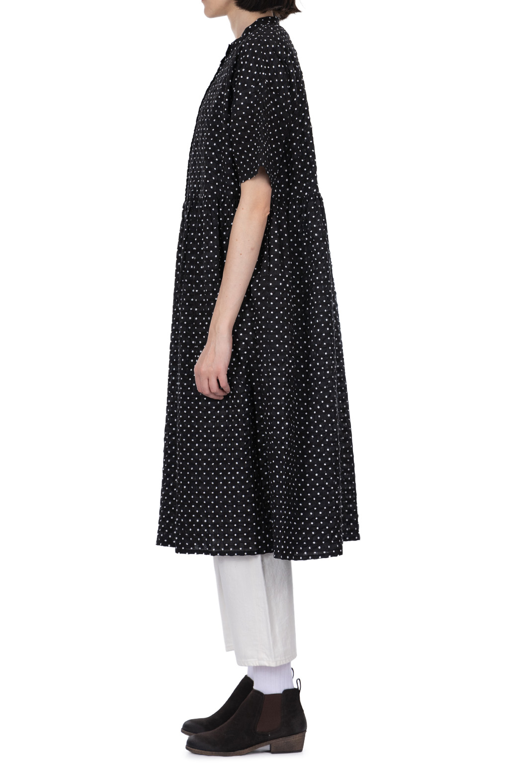 Nachukara - Ripple Dot Band Collar Dress - Black