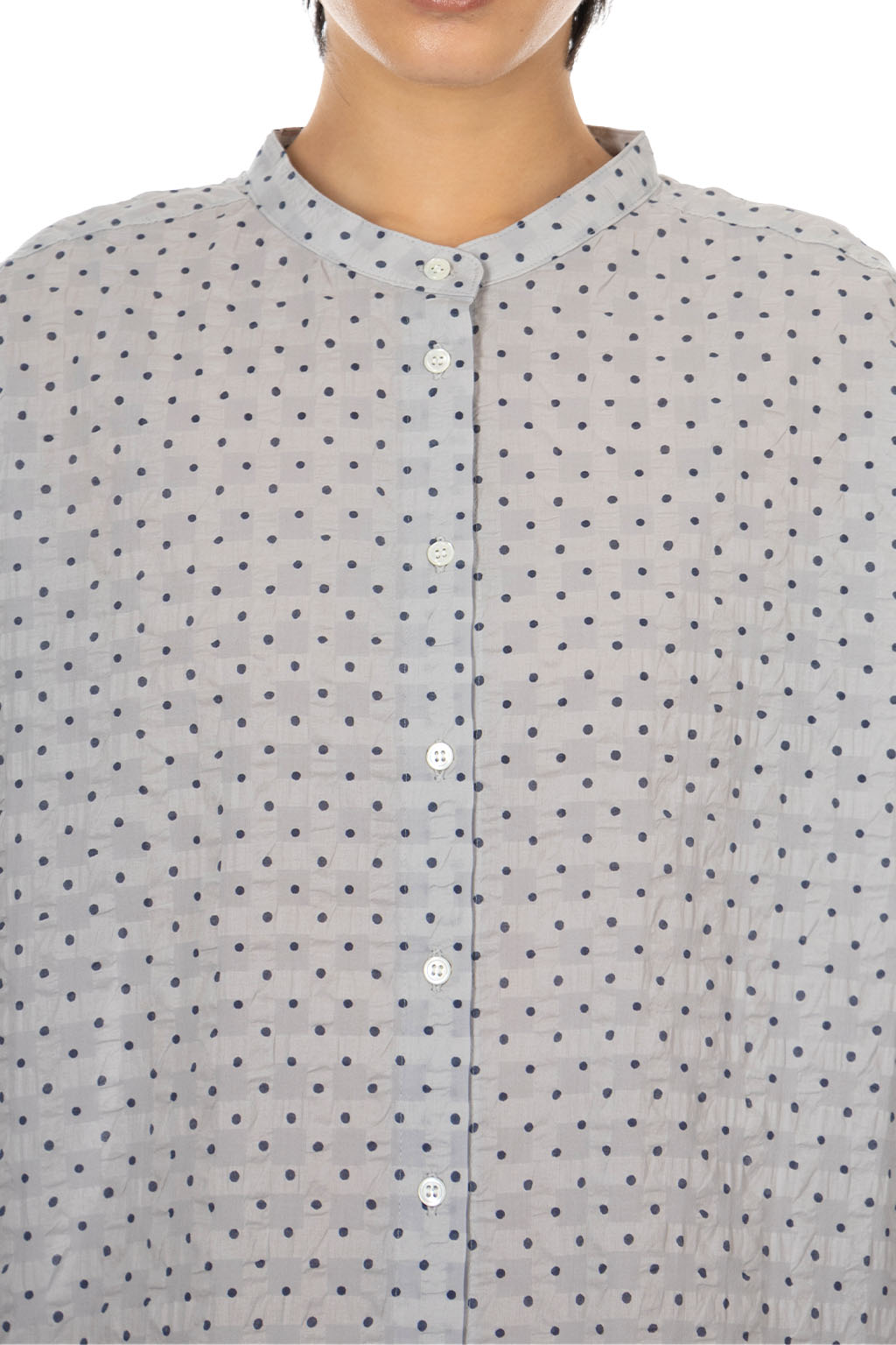 Nachukara - Ripple Dot Band Collar Shirt - Grey