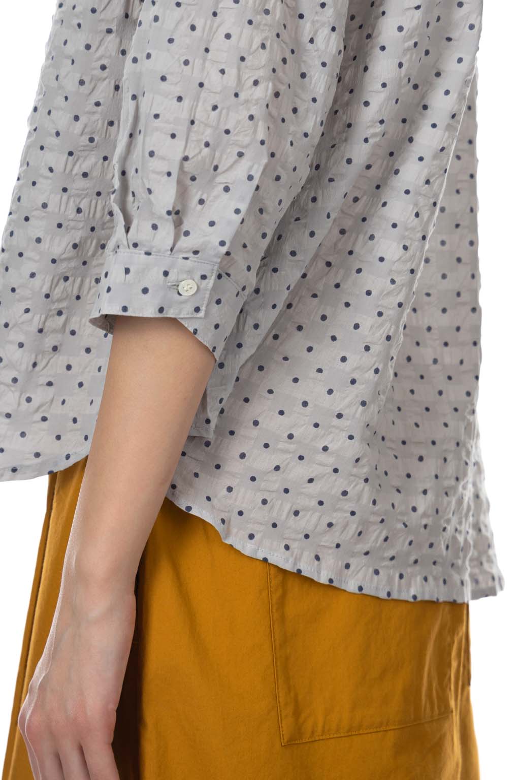 Nachukara - Ripple Dot Band Collar Shirt - Grey