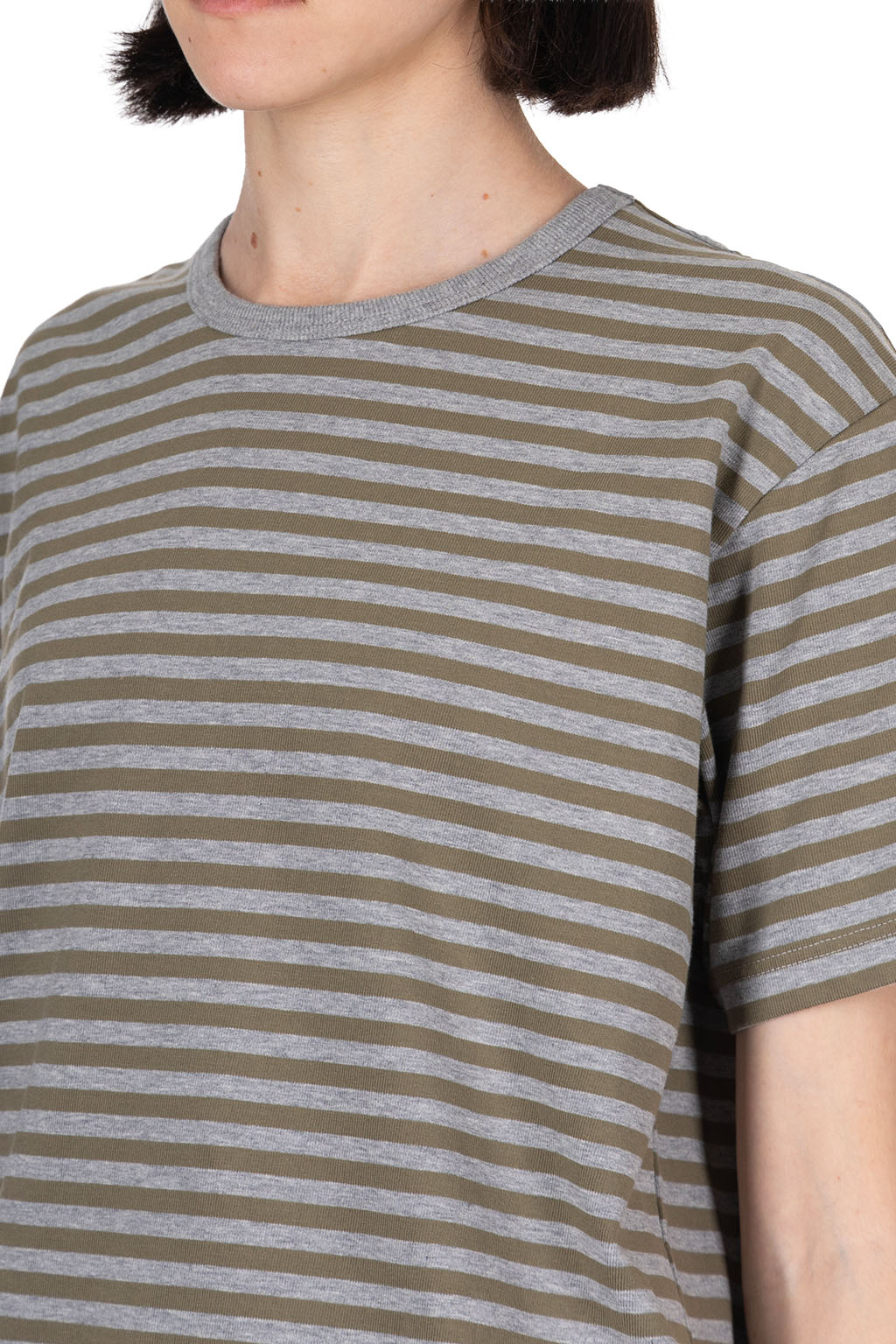 Nanamica (NAN) - COOLMAX Stripe Jersey Tee - Olive x Gray