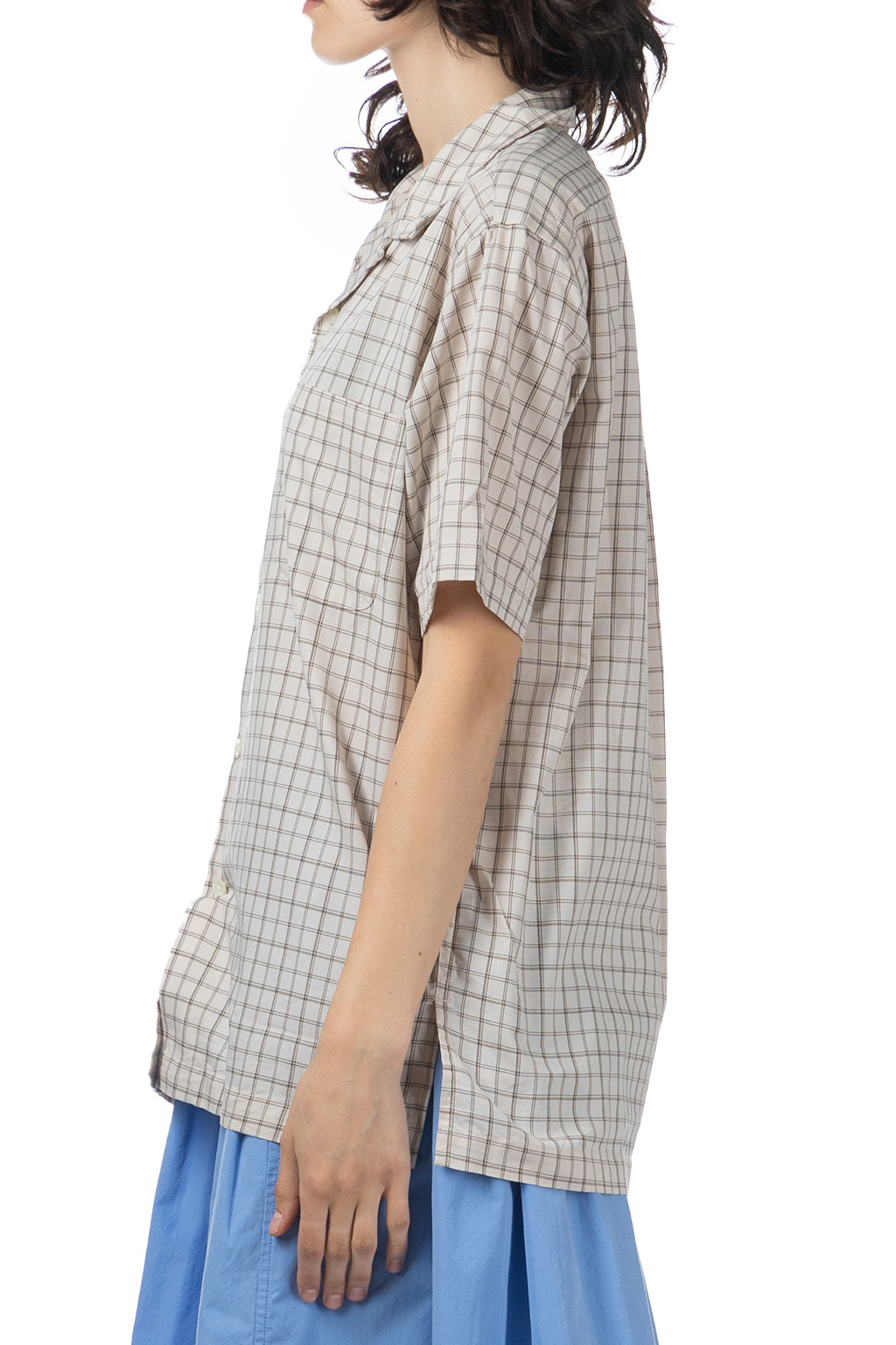 Nanamica (NAN) | Open Collar Panama Plaid SS Shirt - Beige Nanamica (NAN) | Open Collar Panama Plaid SS Shirt - Beige