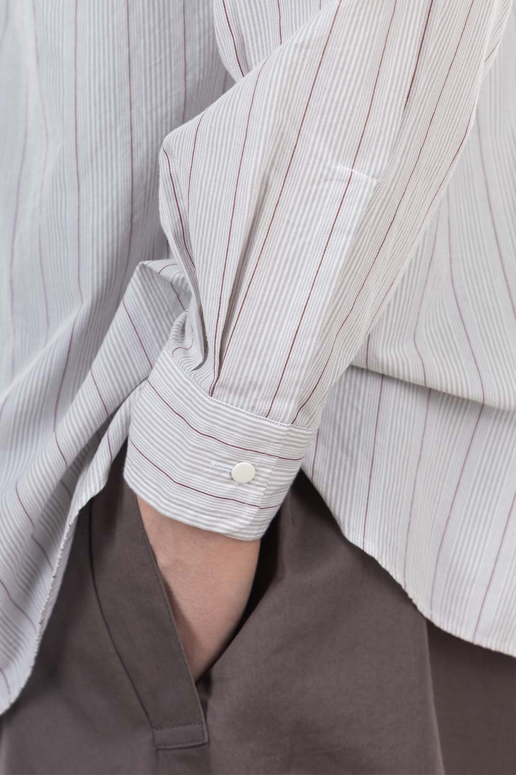 Nanamica (NAN) - Regular Collar Stripe Wind Shirt - Gray