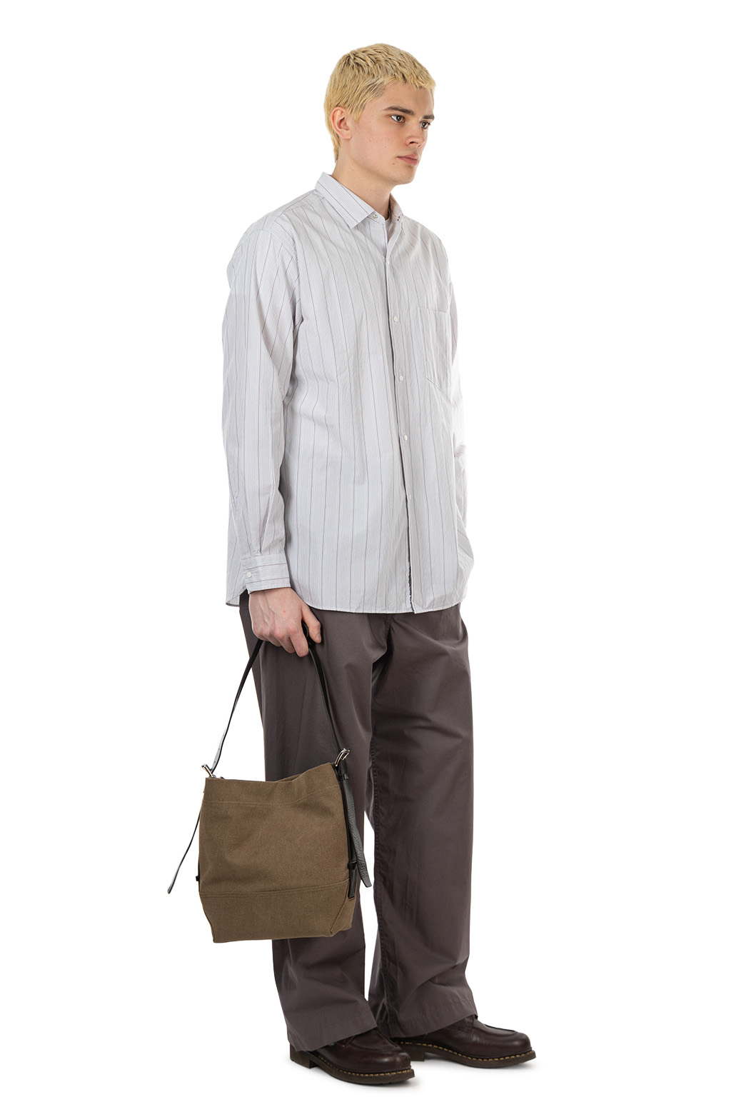Nanamica (NAN) - Regular Collar Stripe Wind Shirt - Gray