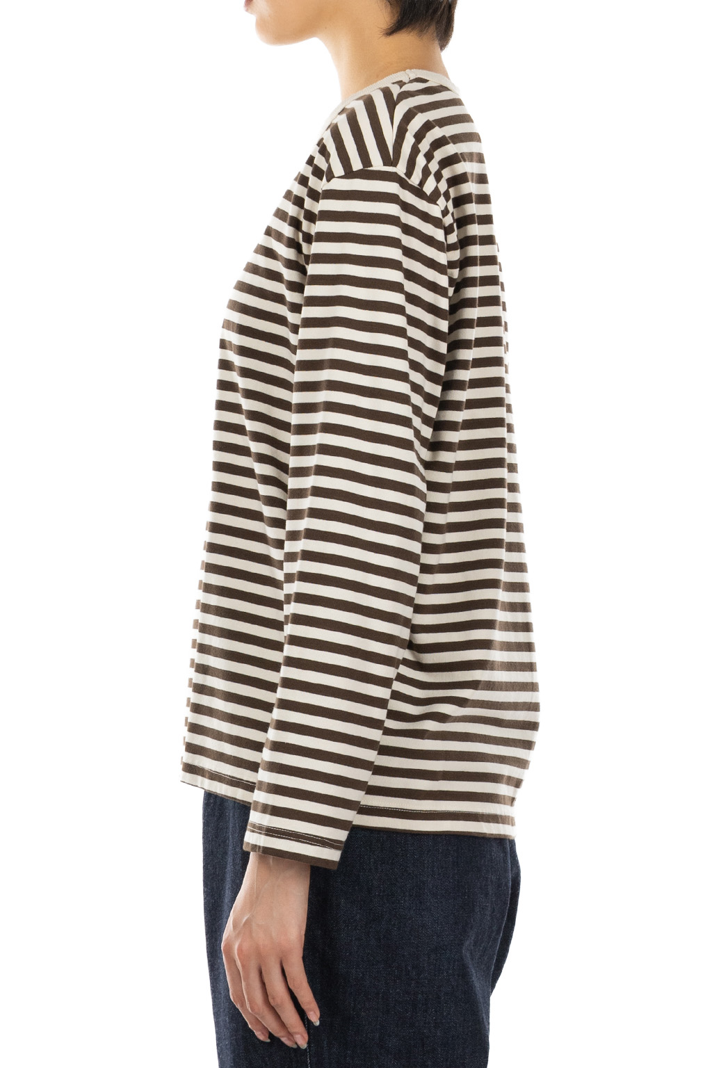 Nanamica (NAN) - Women COOLMAX Stripe Jersey Long Sleeves Tee - Brown x Natural