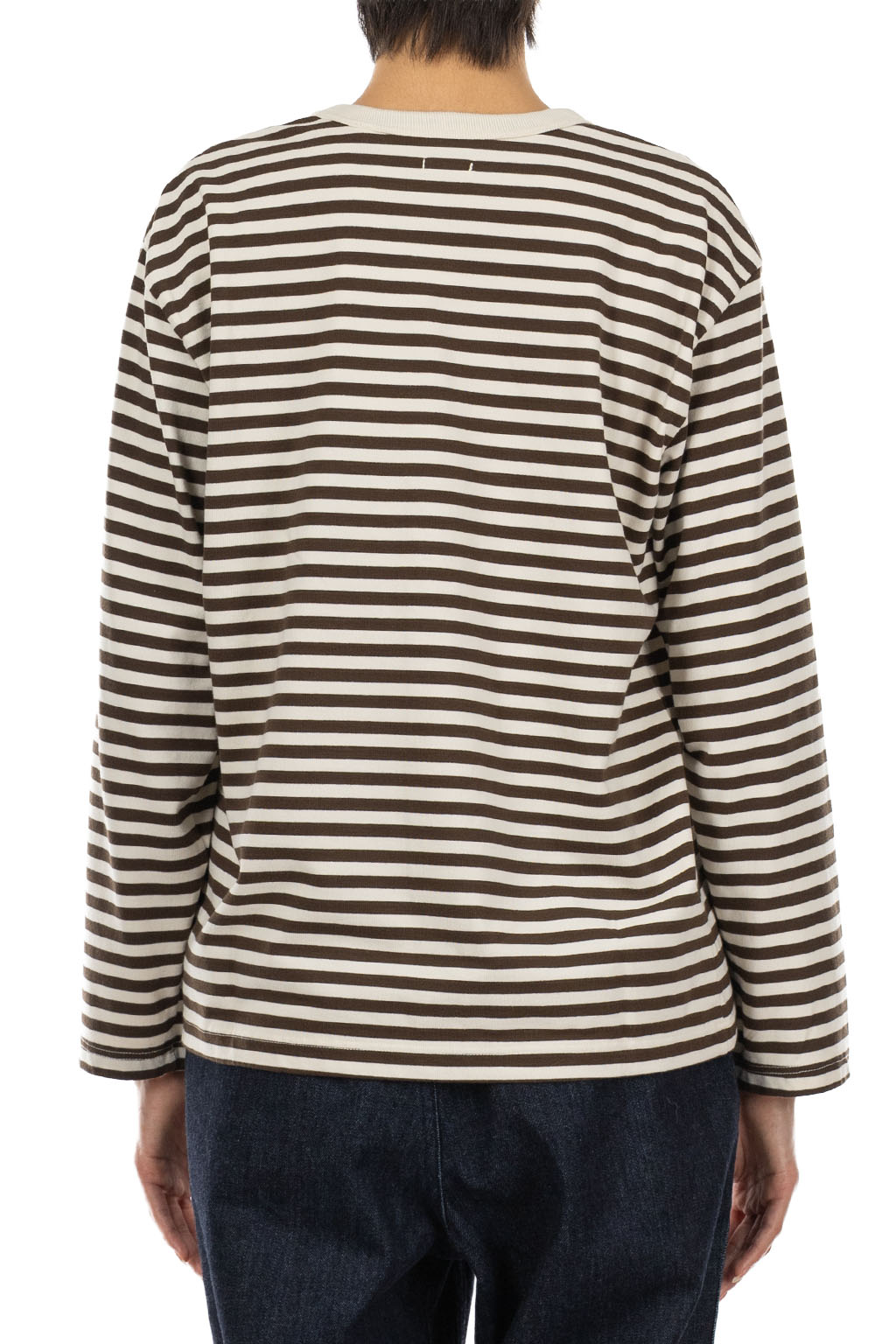 Nanamica (NAN) - Women COOLMAX Stripe Jersey Long Sleeves Tee - Brown x Natural